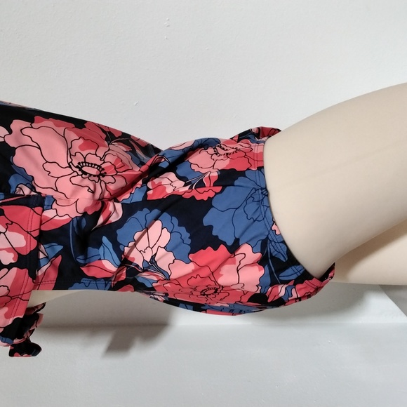 Kona Sol Floral 1 Piece Bathing Suit w/Tie Back and Adjustable Straps Size L - Picture 7 of 16